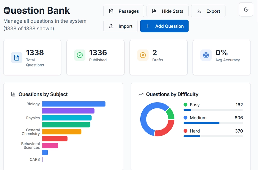 AAMC-style question interface with passage and answer choices