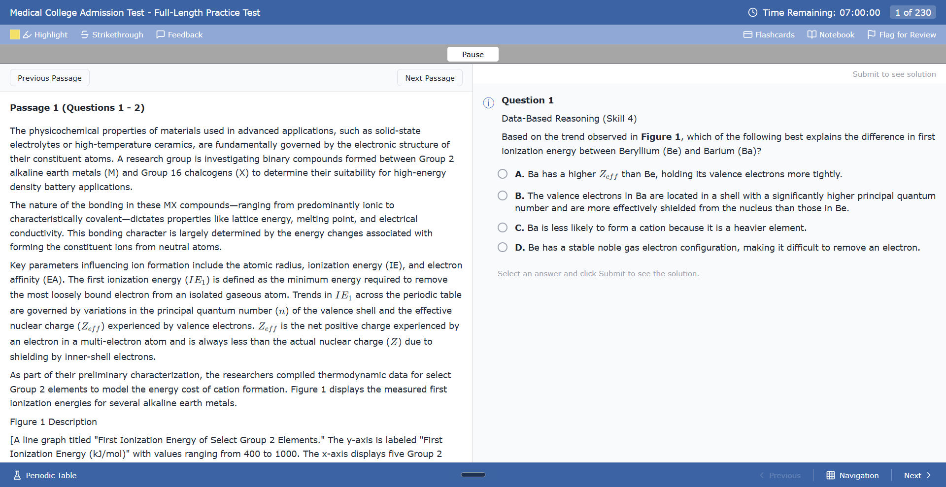 Full-Length Practice Test — MCAT Exam Interface